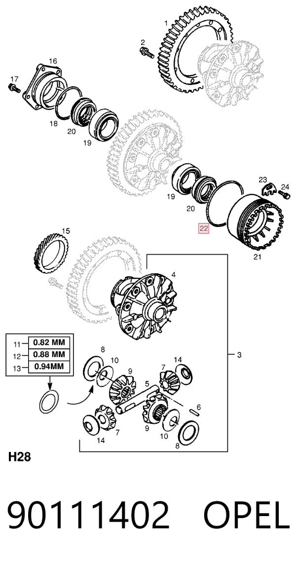 Retén del eje secundario de la transmisión 90111402 Opel