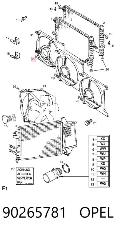 Difusor del radiador del aire acondicionado OPEL 90265781