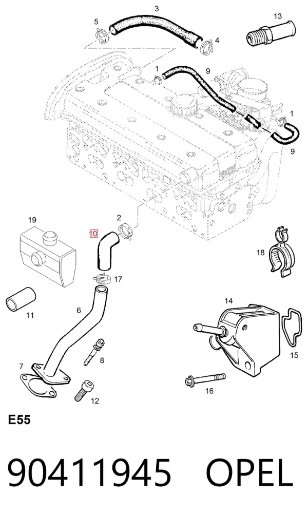 Tubo de ventilación del cárter 90411945 Opel