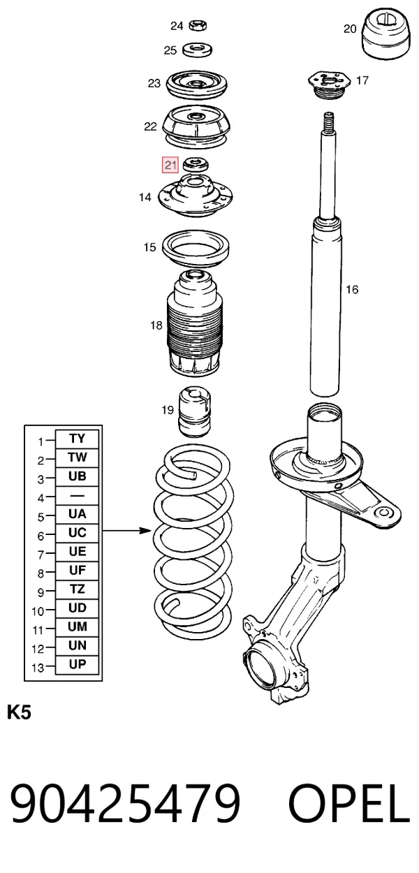 Rodamiento de soporte del amortiguador delantero 90425479 Opel