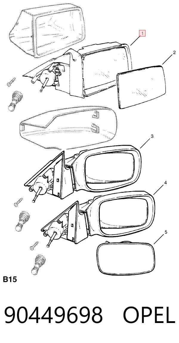 Espejo de retrovisor derecho 90449698 Opel
