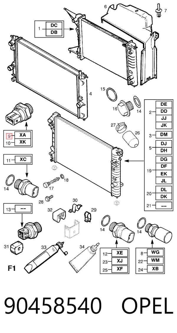 Sensor de temperatura 90458540 Opel