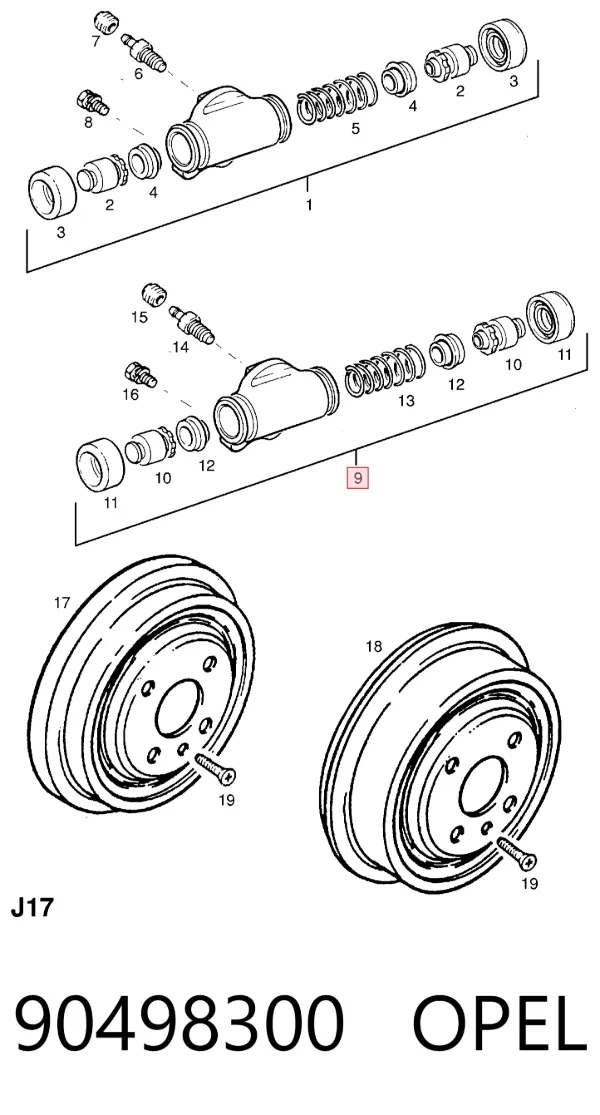Cilindro de freno de rueda trasera 90498300 Opel