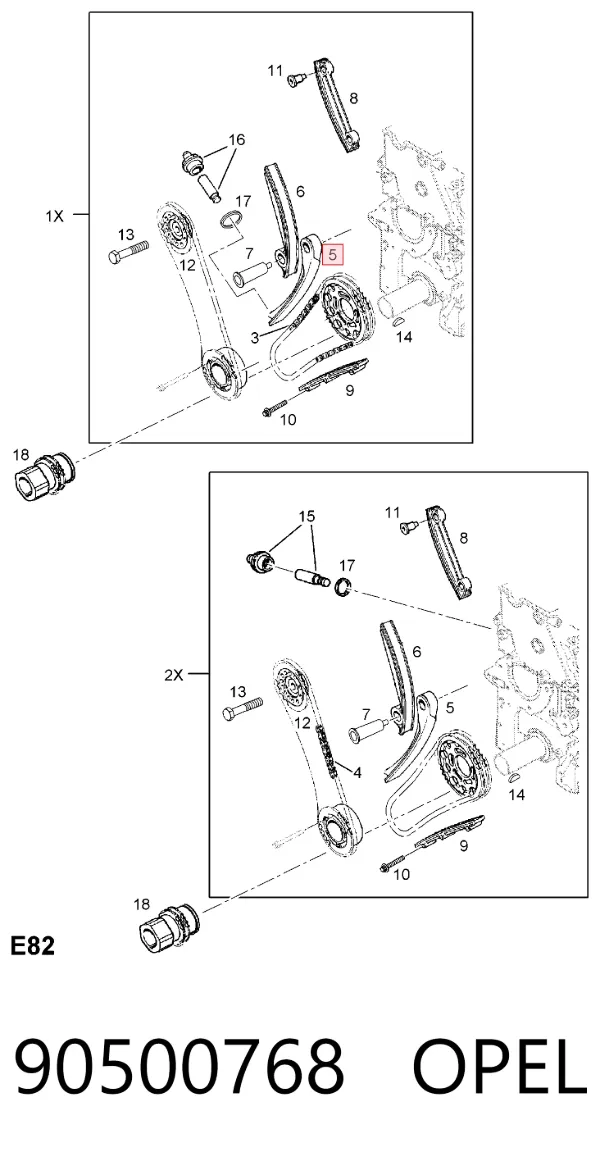 Tensor de cadena de distribución interior derecho 90500768 Opel