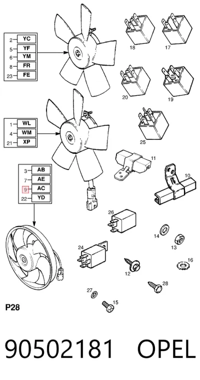 Ventilador eléctrico de aire acondicionado completo (motor y aspa) OPEL 90502181