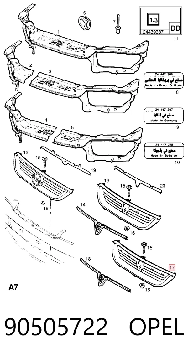 Parrilla 90505722 Opel