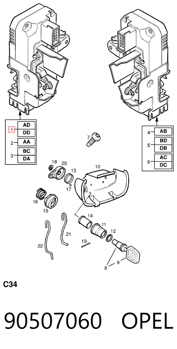 Cerradura de puerta delantera derecha 90507060 Opel