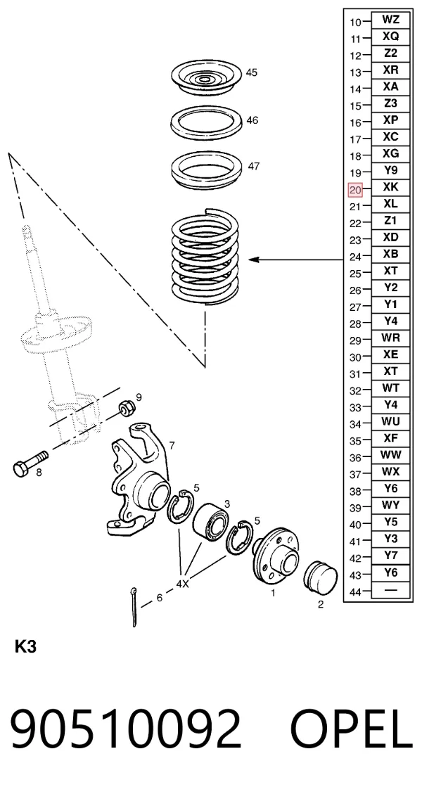 Muelle delantero 90510092 Opel