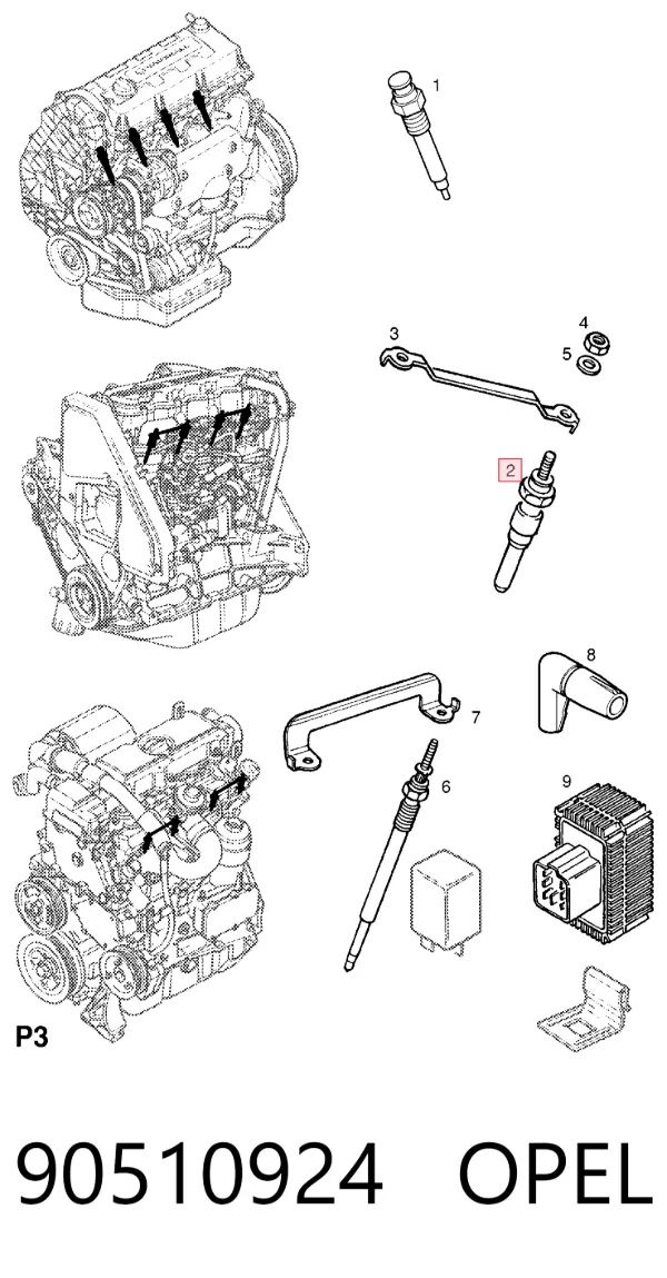 Bujía de precalentamiento 90510924 Opel