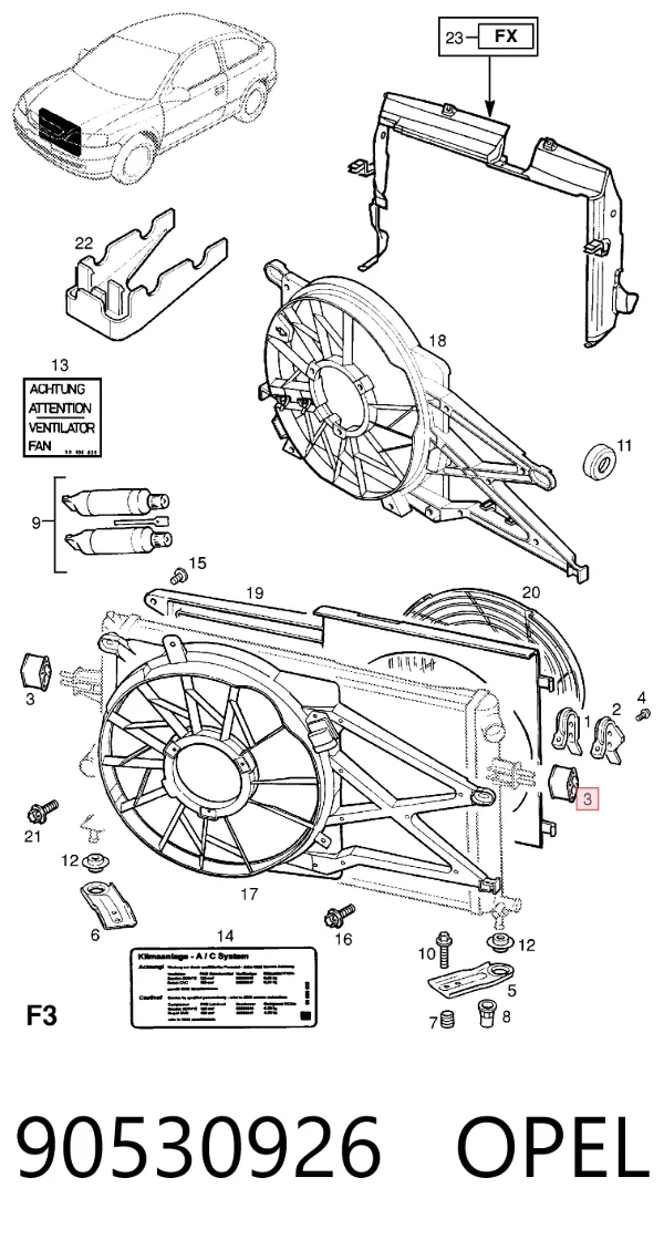 Soporte superior de radiador 90530926 Opel
