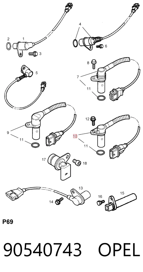 Sensor de cigüeñal 90540743 Opel