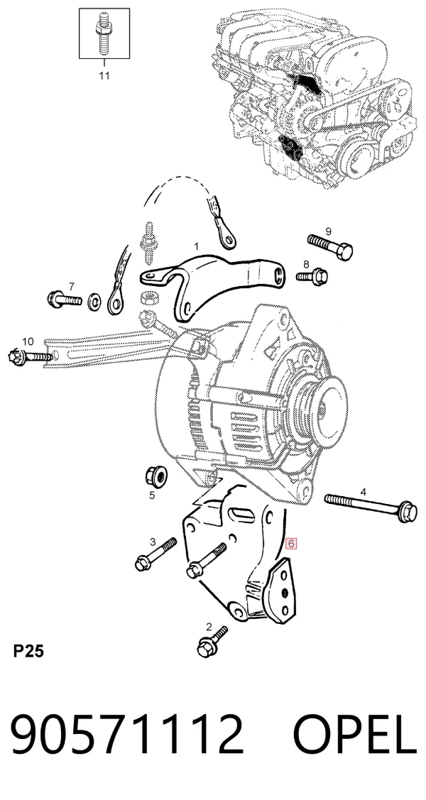 Soporte del alternador 90571112 Opel