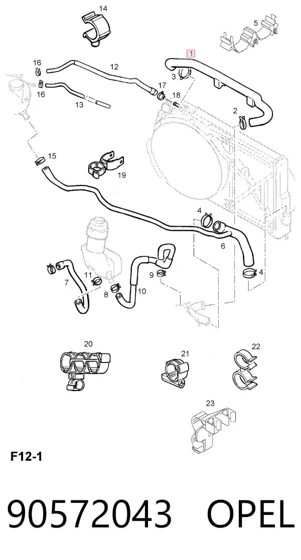 Manguera superior del radiador 90572043 Opel
