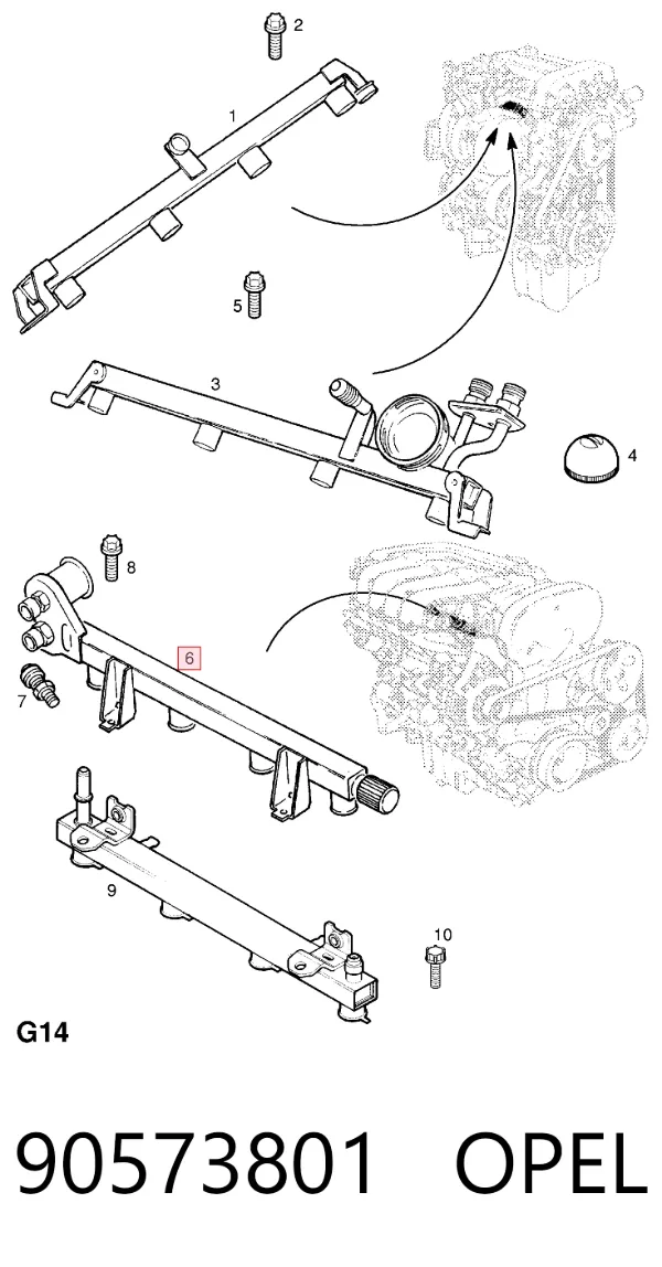 Rampa de combustible 90573801 Opel