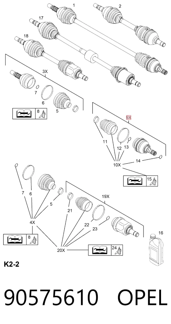 Junta homocinética interna delantera 90575610 Opel