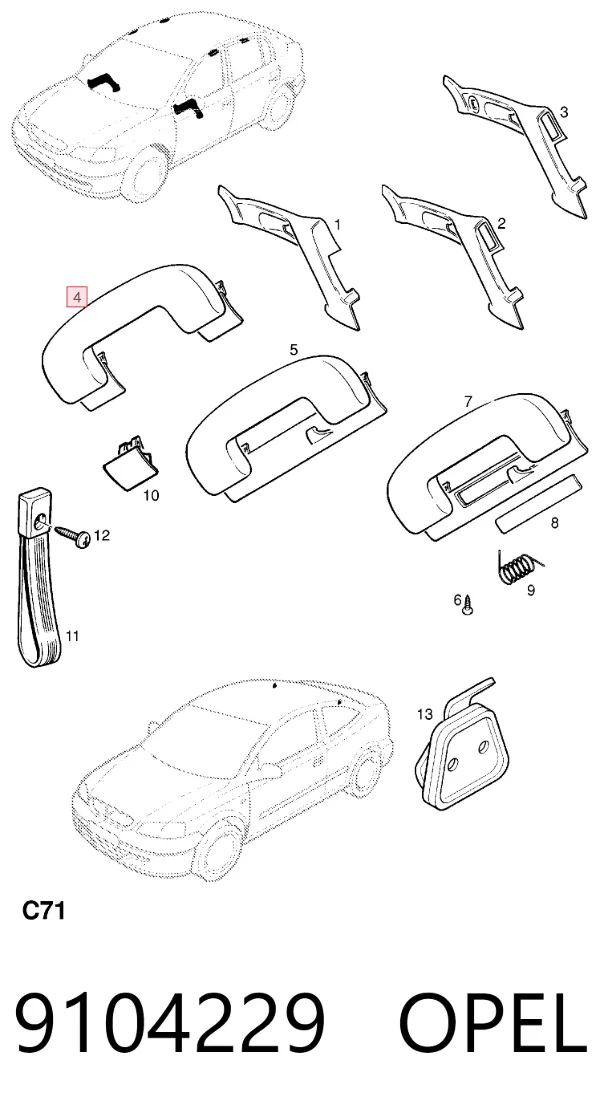 Asa de techo 9104229 Opel