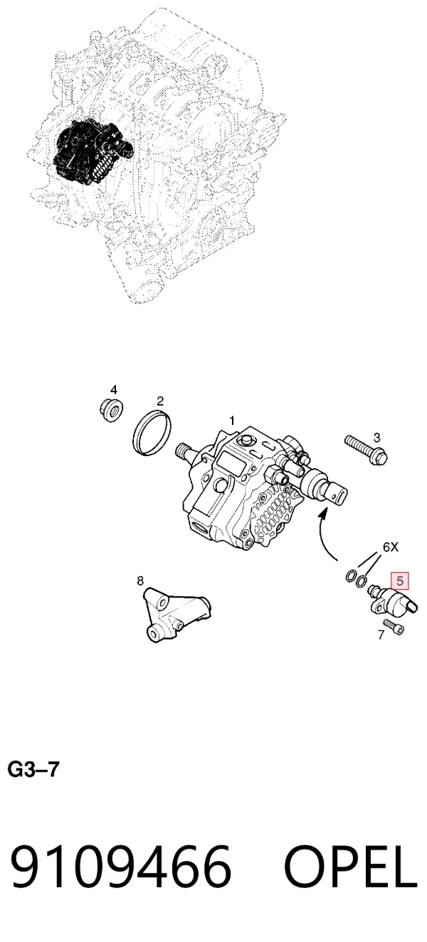 Válvula reguladora de presión del sistema common rail 9109466 Opel