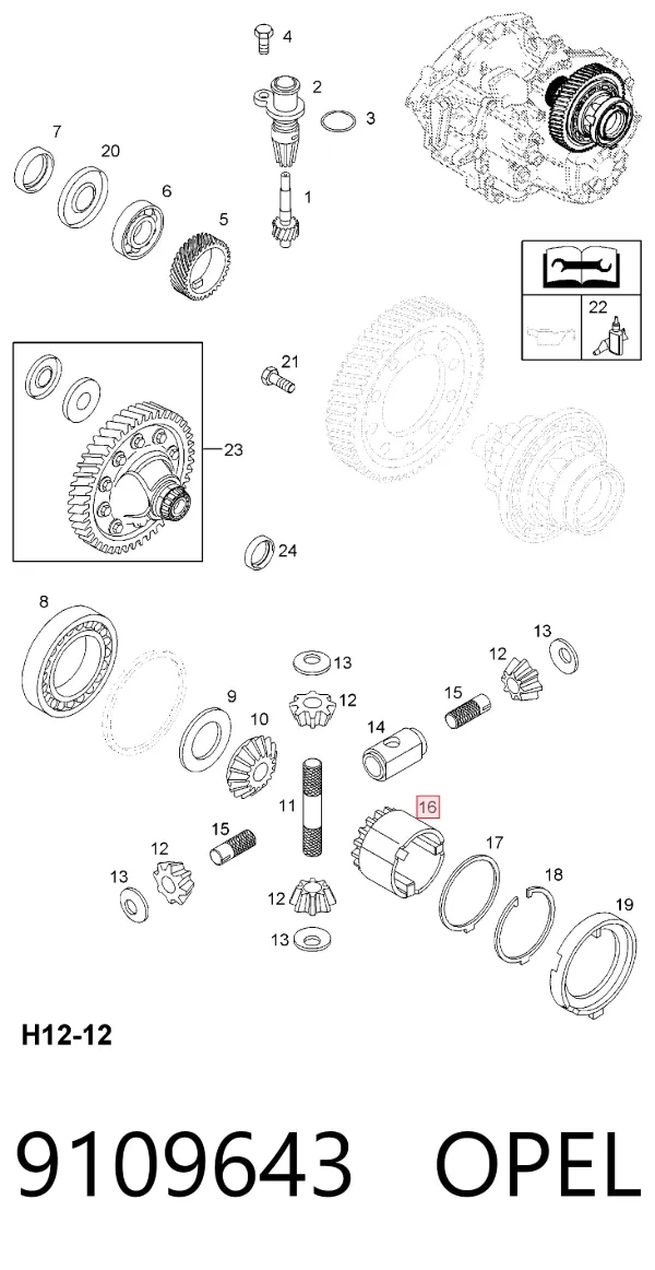 Satélite del diferencial 9109643 Opel
