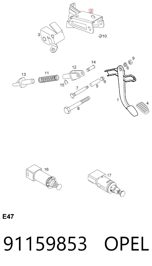 Soporte de pedales 91159853 Opel