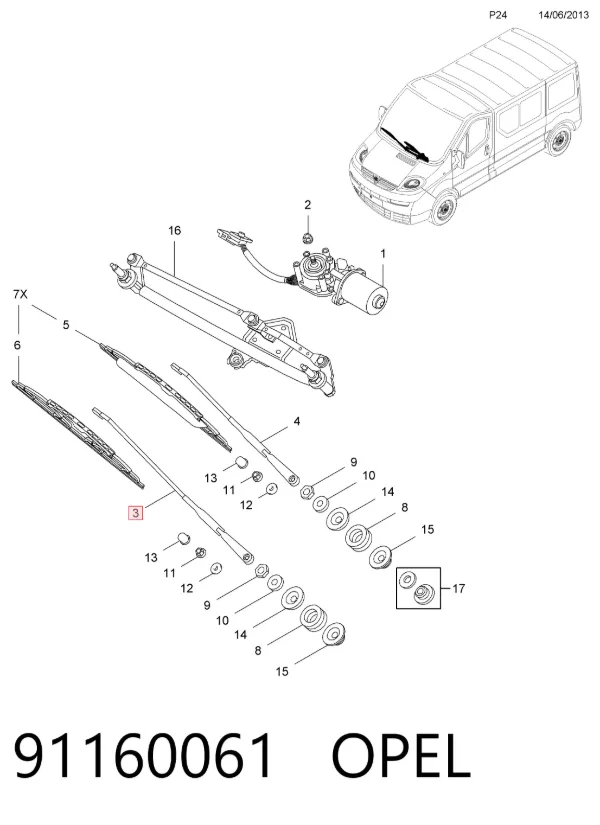 Brazo del limpiaparabrisas 91160061 Opel