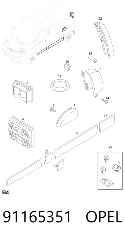 Moldura exterior del pilar delantero derecho OPEL 91165351