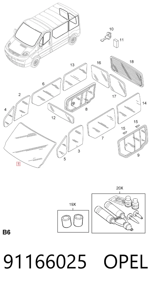 Parabrisas 91166025 Opel