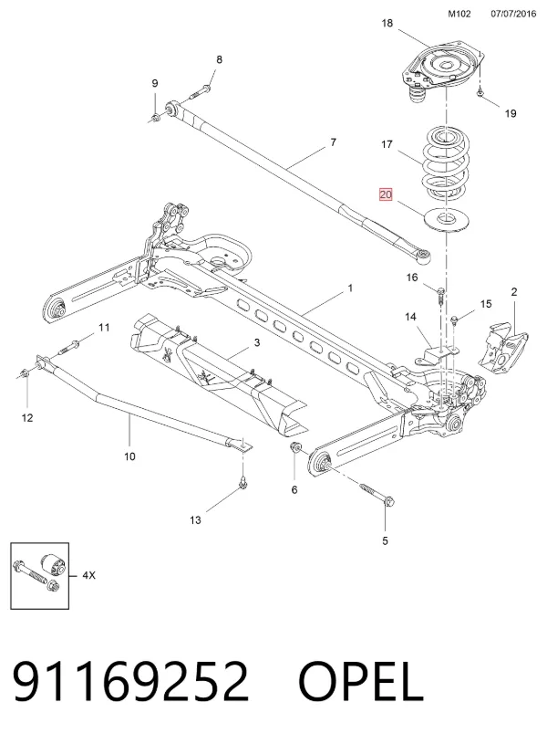 Aislador de resorte trasero inferior de goma 91169252 Opel