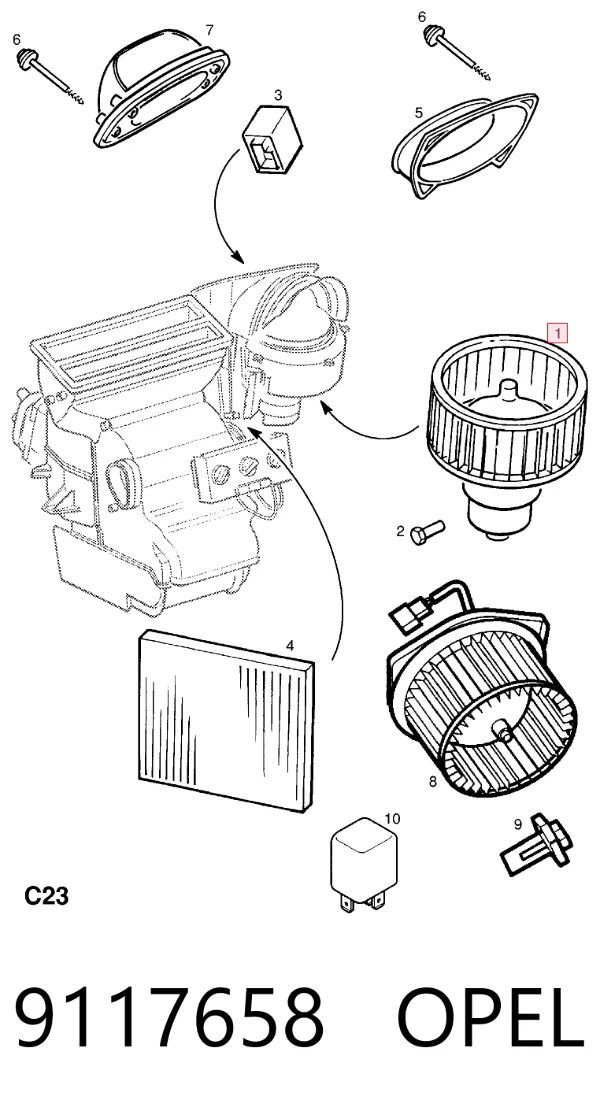 Ventilador habitáculo 9117658 Opel
