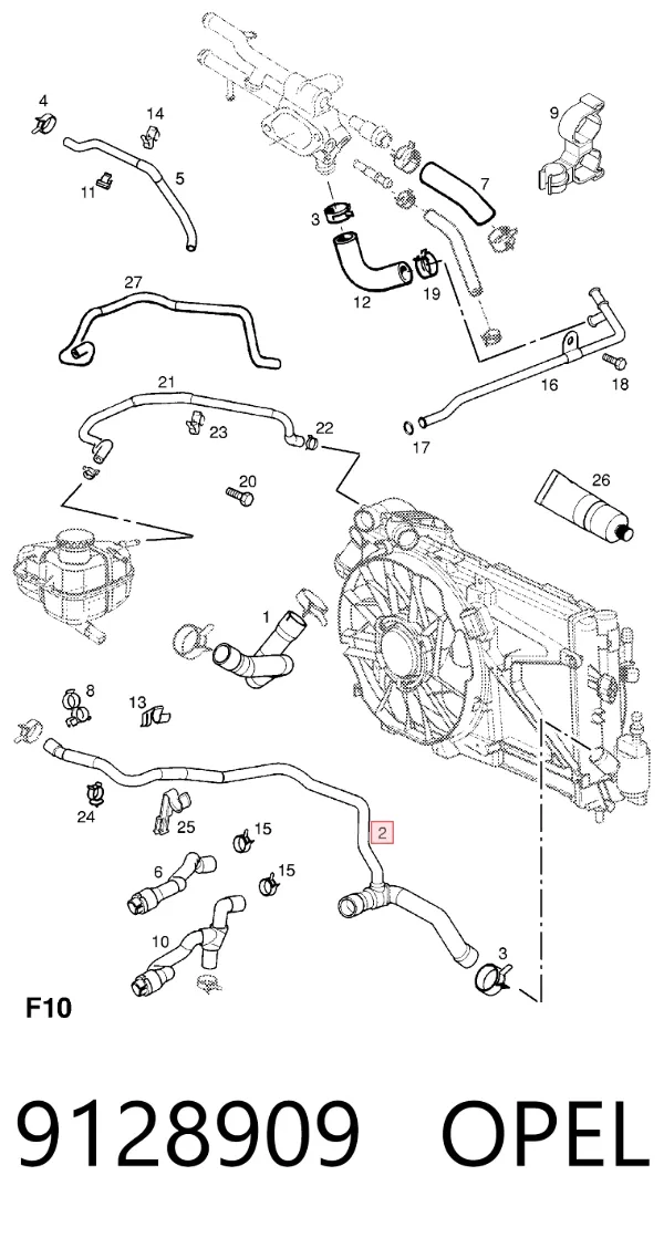 Manguera inferior del radiador 9128909 Opel