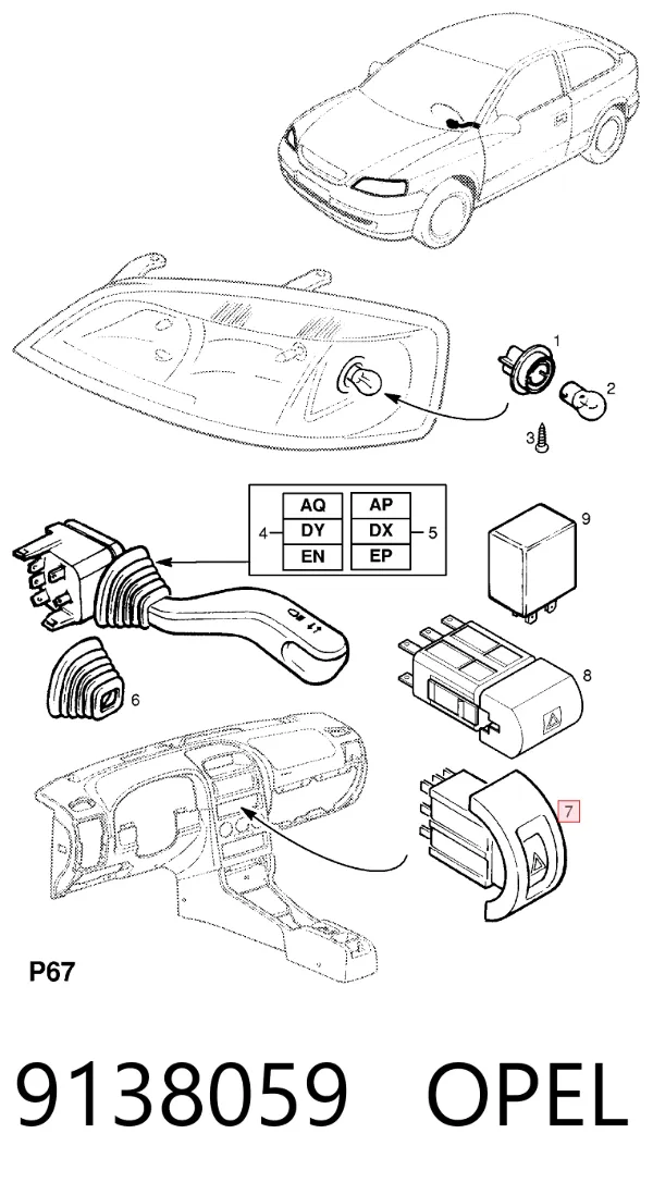 Boton de luz de emergencía 9138059 Opel