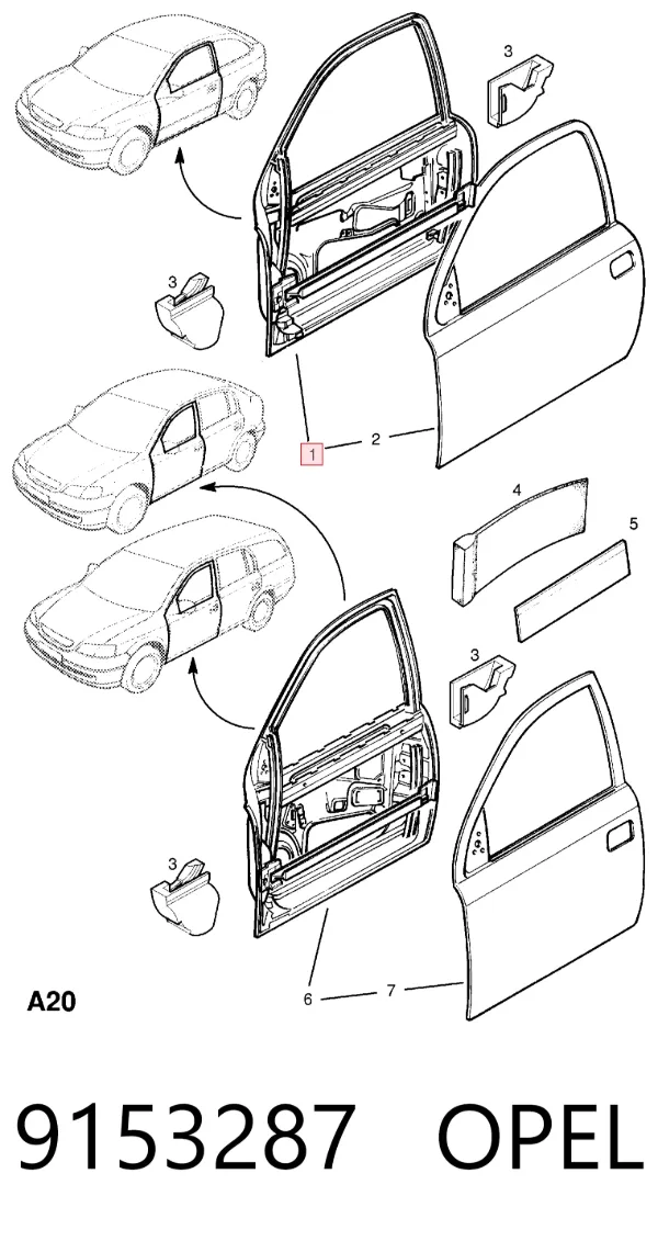 Puerta delantera izquierda 9153287 Opel