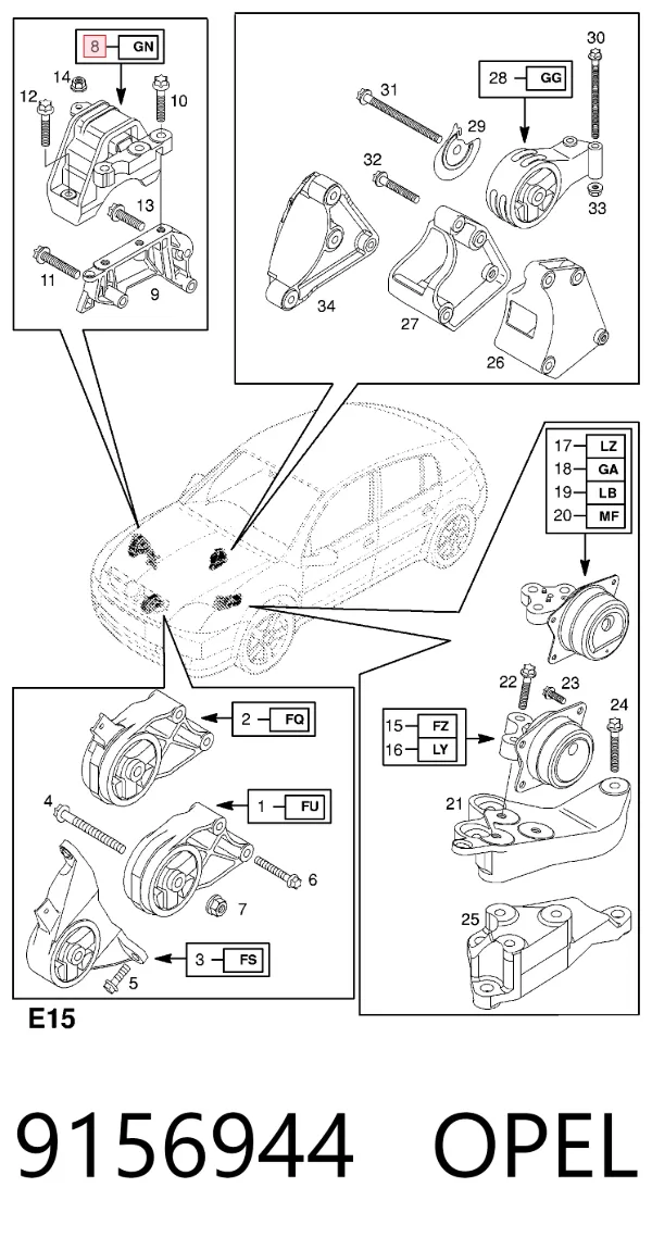 Soporte de motor derecho 9156944 Opel