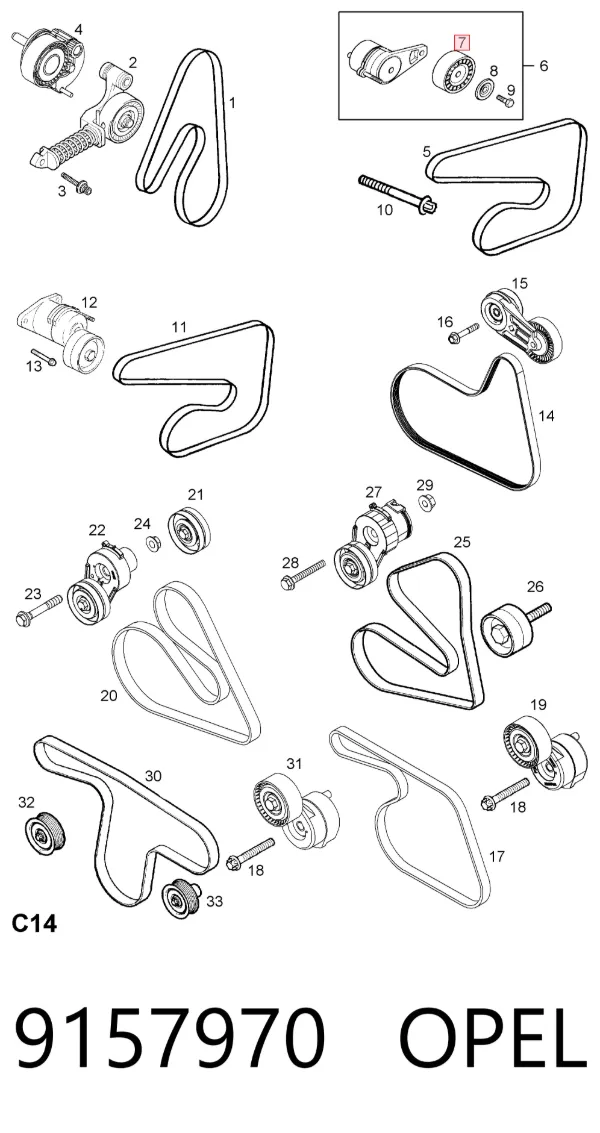 Polea tensora correa poli V 9157970 Opel