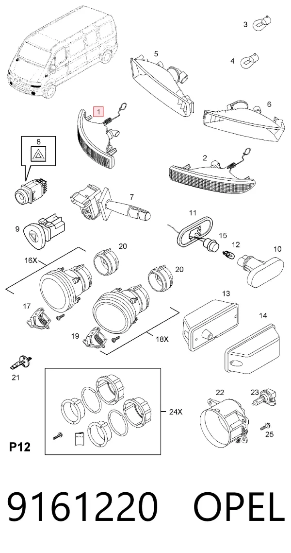 Piloto intermitente derecho 9161220 Opel