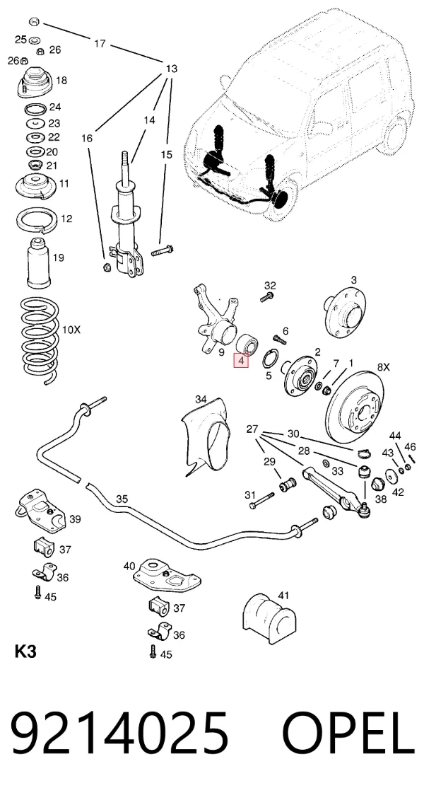 Cojinete de rueda delantero 9214025 Opel
