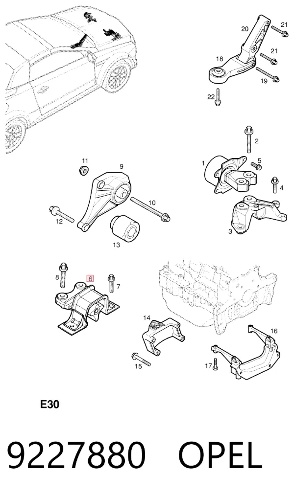 Soporte de motor derecho 9227880 Opel