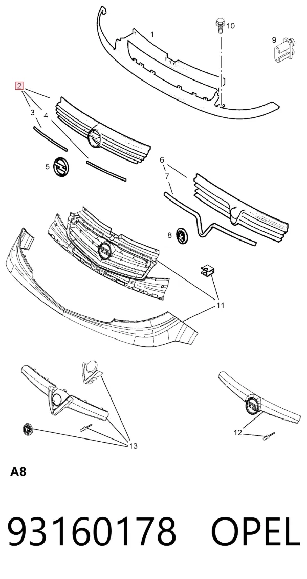 Parrilla 93160178 Opel