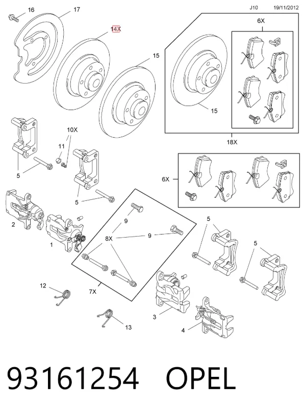 Disco de freno trasero 93161254 Opel