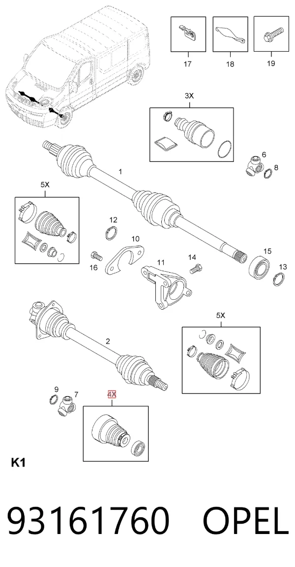 Fuelle de semieje delantero interior 93161760 Opel