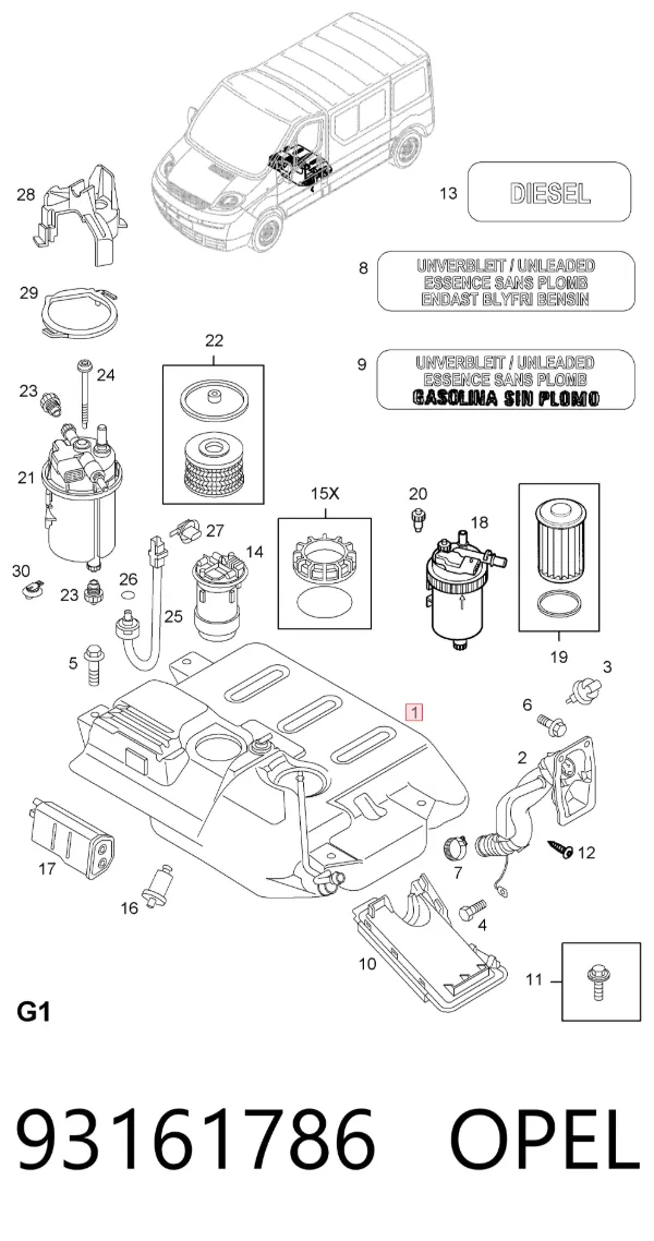 Depósito de gasolina 93161786 Opel