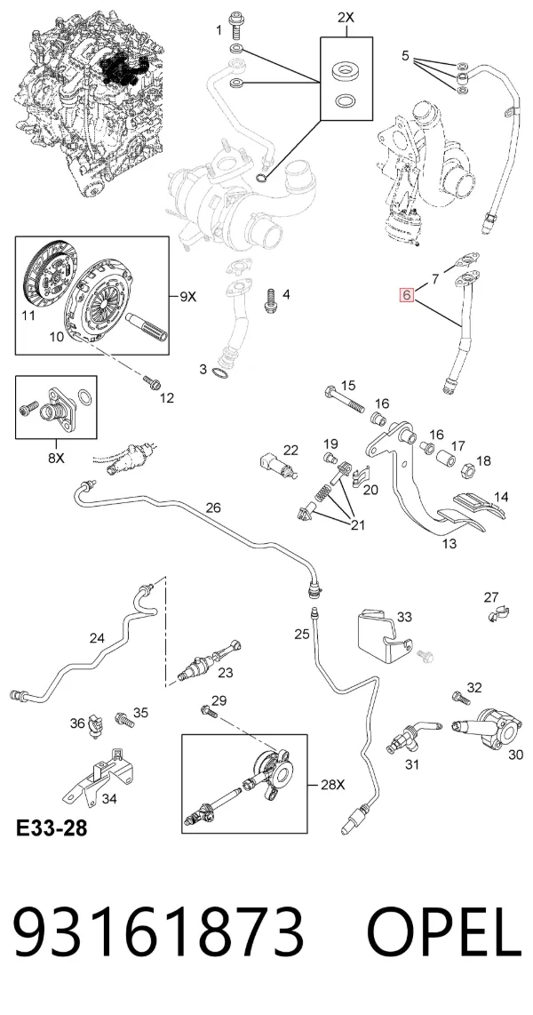 Tubo de drenaje de aceite de turbocompresor 93161873 Opel