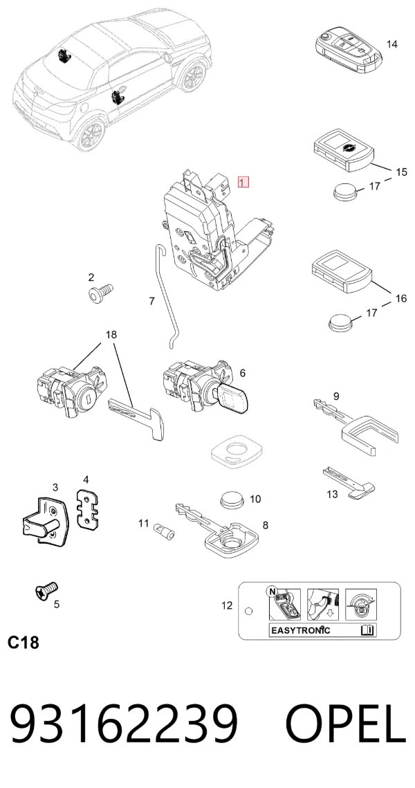 Cerradura de puerta delantera derecha 93162239 Opel