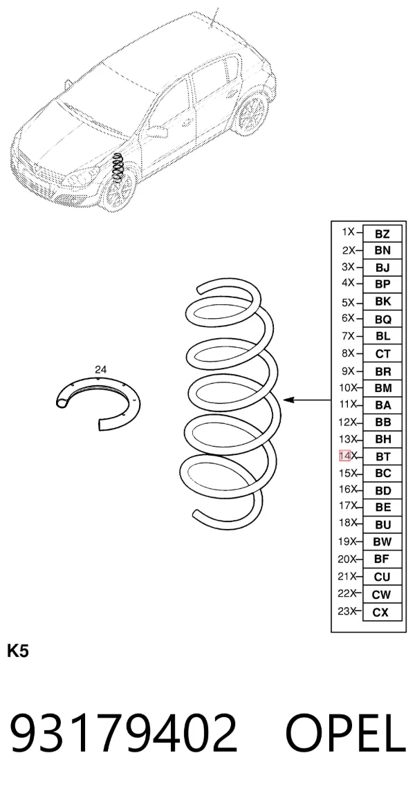 Muelle delantero 93179402 Opel