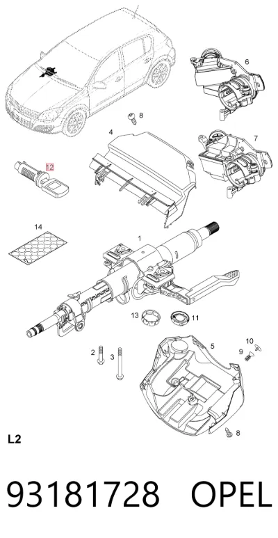 Cilindro de la cerradura de encendido OPEL 93181728