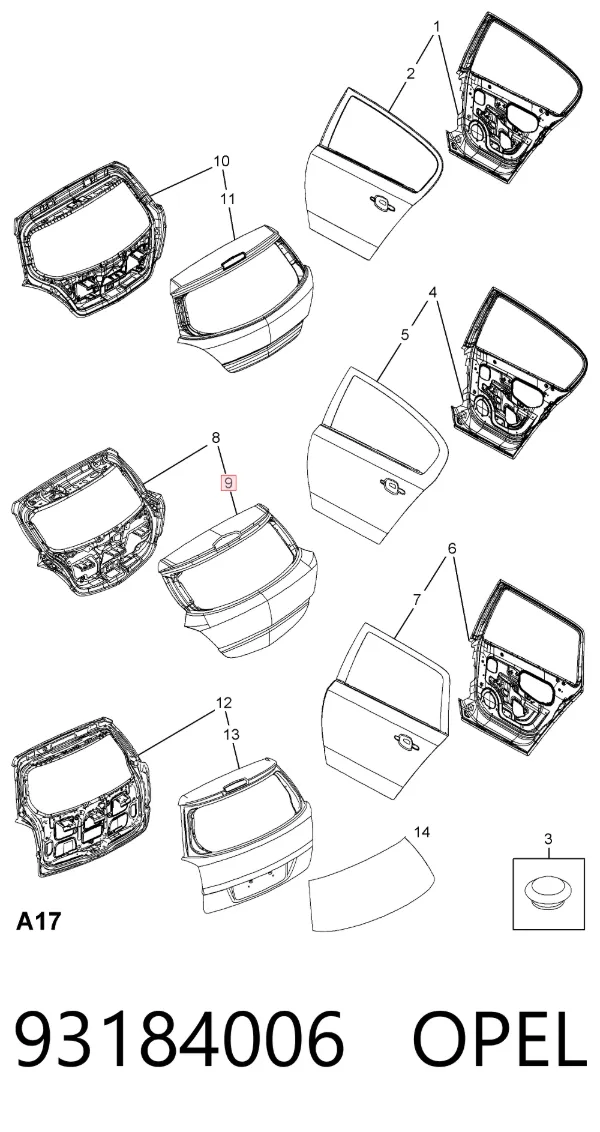 Puerta trasera 93184006 Opel