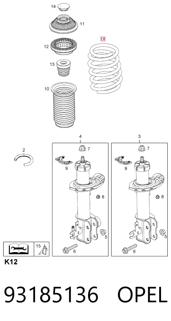 Muelle delantero 93185136 Opel