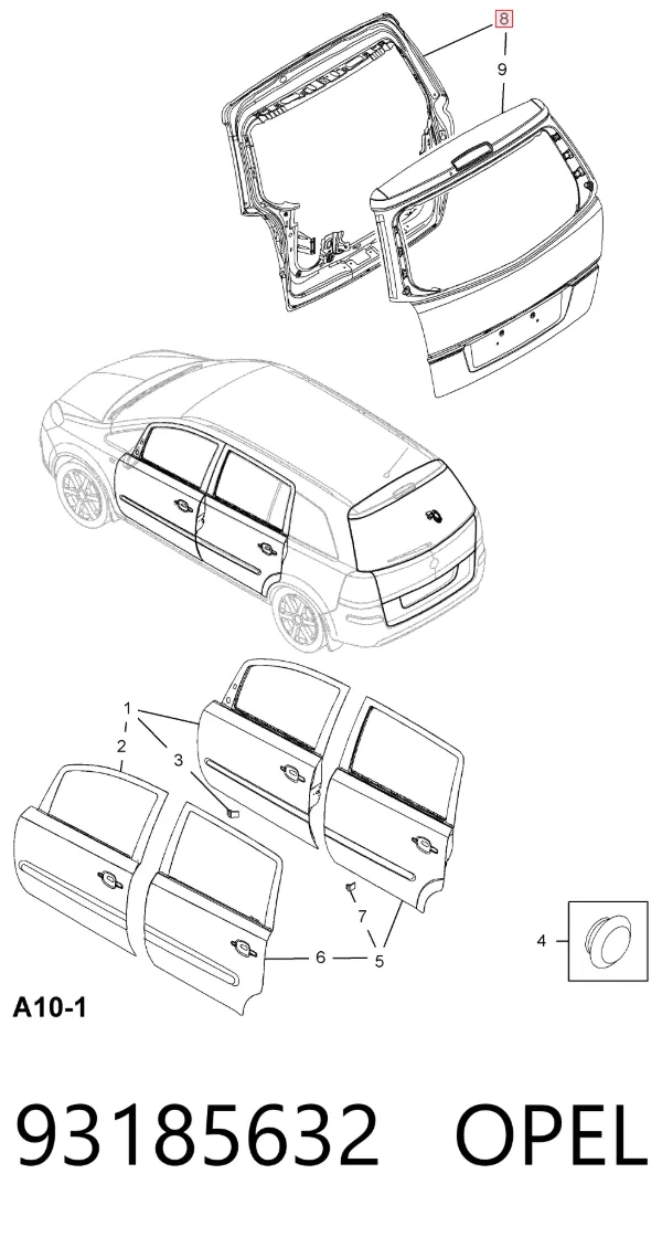 Puerta trasera 93185632 Opel