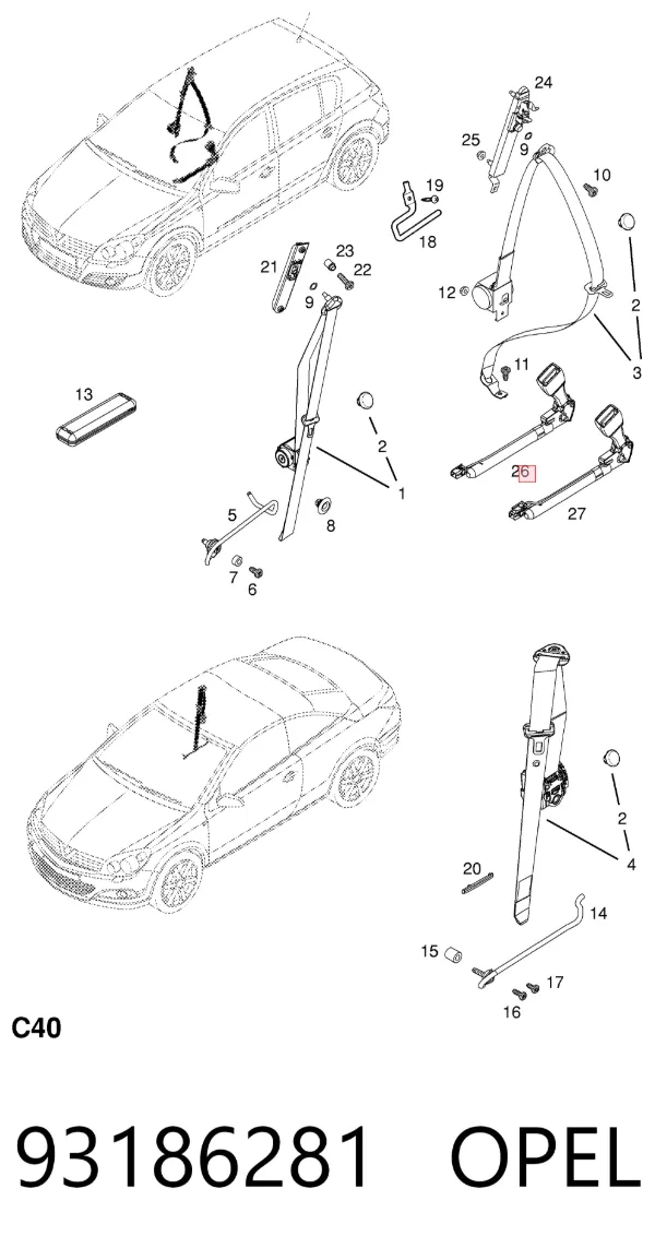 Palanca de bloqueo del cinturón de seguridad delantero derecho 93186281 Opel