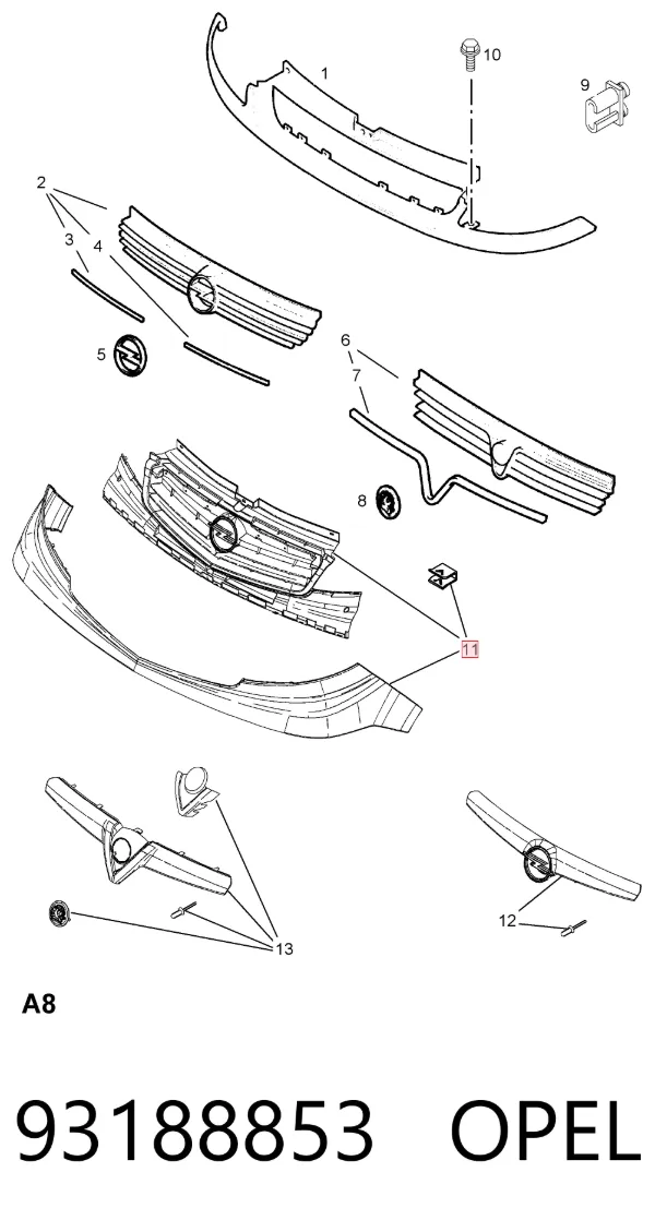 Parrilla 93188853 Opel