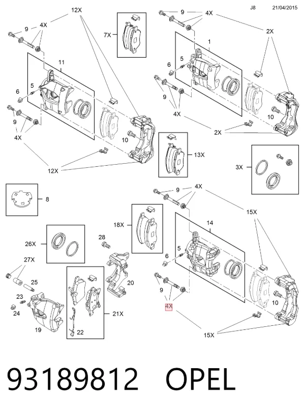 Kit de reparación de pinzas de freno 93189812 Opel